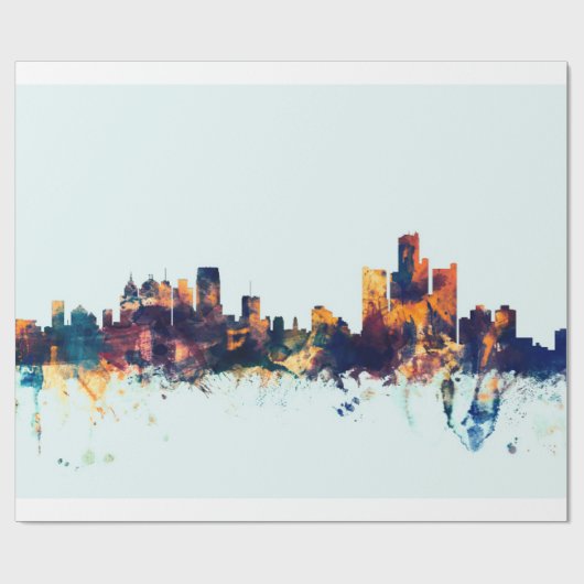 Detroit Michigan Skyline Cadeaupapier (Vlak)