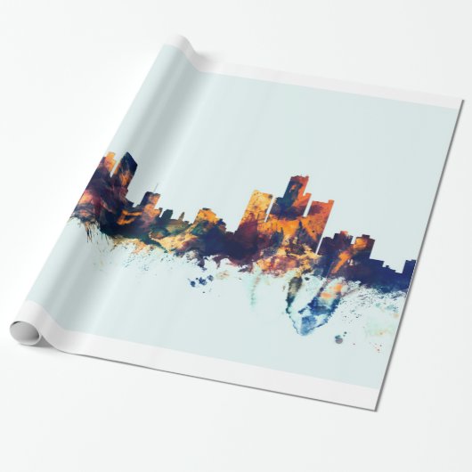 Detroit Michigan Skyline Cadeaupapier (Uitgerold)