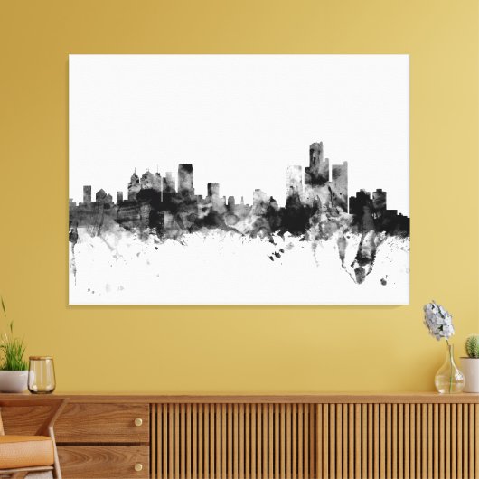 Detroit Michigan Skyline Canvas Afdruk (Insitu (Woonkamer))