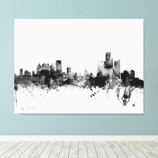 Detroit Michigan Skyline Canvas Afdruk (Insitu (Houten vloer))