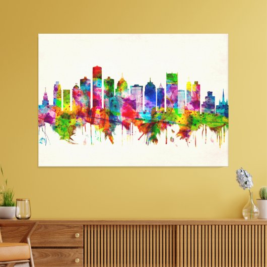 Detroit Michigan Skyline Canvas Afdruk (Insitu (Woonkamer))