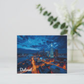 Detroit Michigan Skyline City Art Briefkaart (Staand voorkant)