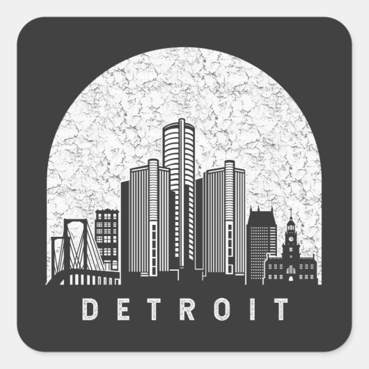 Detroit Michigan Skyline Vierkante Sticker (Voorkant)