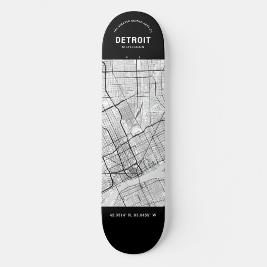 Detroit, Michigan Stadsplattegrond Skateboard (Voorkant)