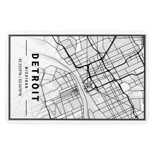 Detroit Michigan USA City Travel City Map Magneet (Horizontaal)