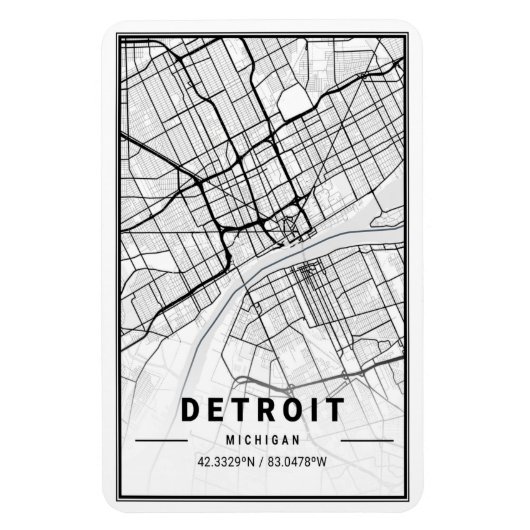Detroit Michigan USA City Travel City Map Magneet (Verticaal)