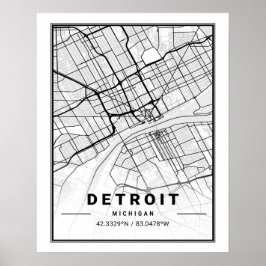 Detroit Michigan USA Travel City Map Poster