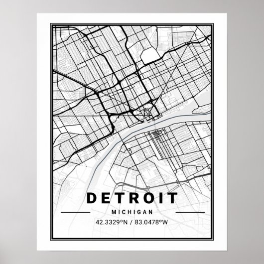 Detroit Michigan USA Travel City Map Poster (Voorkant)
