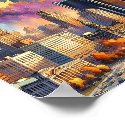 Detroit Michigan USA Travel Places waterverf Poster (Hoek)