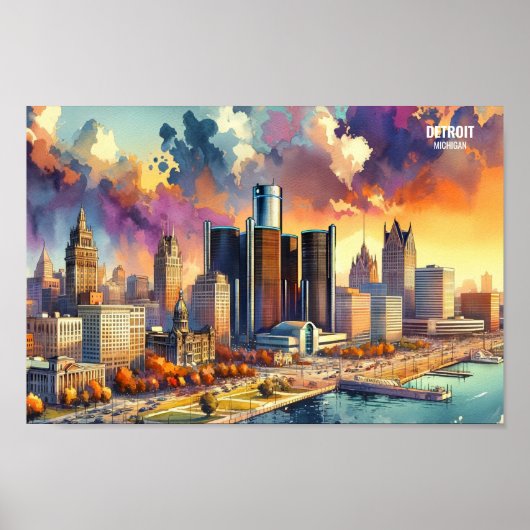 Detroit Michigan USA Travel Places waterverf Poster (Voorkant)