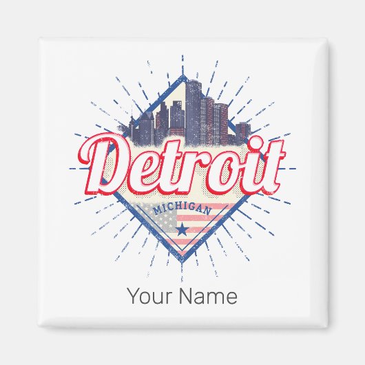 Detroit Michigan Verenigde Staten Skyline  Verenig Magneet (Voorkant)