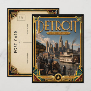 Detroit Michigan Vintage Art Deco Gouden Tijdperk Briefkaart