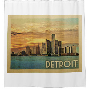 Detroit Michigan Vintage Travel Douchegordijn