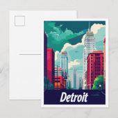 Detroit Michigan Vintage Travel Illustratie Briefkaart (Voorkant / Achterkant)