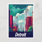 Detroit Michigan Vintage Travel Illustratie Briefkaart (Voorkant)