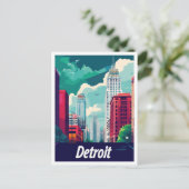 Detroit Michigan Vintage Travel Illustratie Briefkaart (Staand voorkant)