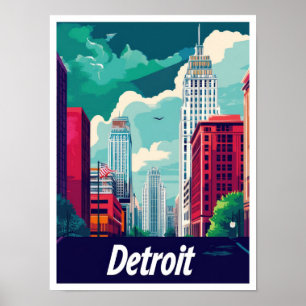 Detroit Michigan Vintage Travel Illustratie Poster