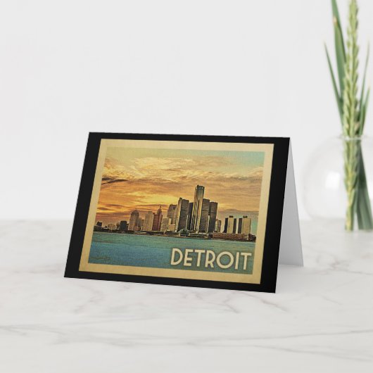 Detroit Michigan Vintage Travel Kaart (Voorkant)