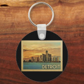 Detroit Michigan Vintage Travel Sleutelhanger (Voorkant)