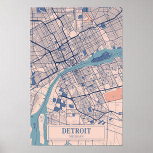 Detroit Michigan VSALuchtige Stad Kaart Reizen Poster