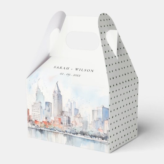 Detroit Michigan Watercolor Landscape Wedding Bedankdoosjes (Voorkant Zijde)