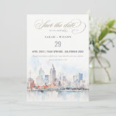Detroit Michigan Watercolor Landscape Wedding Save The Date (Staand voorkant)