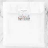 Detroit Michigan Watercolor Landscape Wedding Vierkante Sticker (Tas)