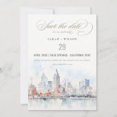 Detroit Michigan Watercolor Scape Photo Wedding Save The Date (Voorkant)