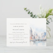 Detroit Michigan Watercolor Scape Rehearsal Dinner Kaart (Staand voorkant)