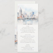 Detroit Michigan Watercolor Scape Wedding Menu Kaart (Voorkant / Achterkant)