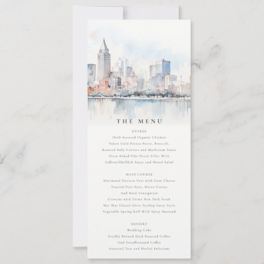 Detroit Michigan Watercolor Scape Wedding Menu Kaart (Voorkant)