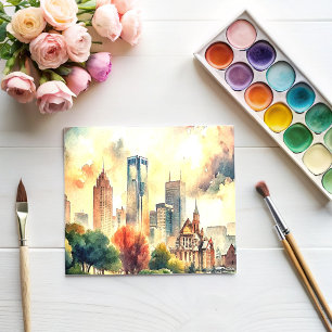 Detroit Michigan Waterverf schilderij Briefkaart