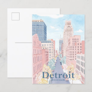 Detroit Michigan Waterverf schilderij reizen Briefkaart