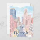 Detroit Michigan Waterverf schilderij reizen Briefkaart (Voorkant / Achterkant)
