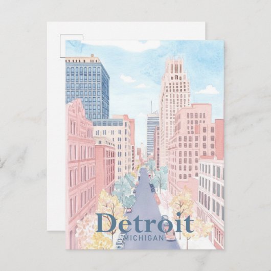Detroit Michigan Waterverf schilderij reizen Briefkaart (Voorkant / Achterkant)