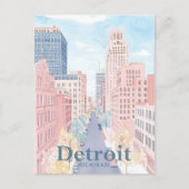 Detroit Michigan Waterverf schilderij reizen Briefkaart (Voorkant)