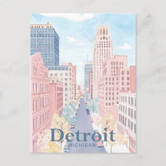 Detroit Michigan Waterverf schilderij reizen Briefkaart (Voorkant)
