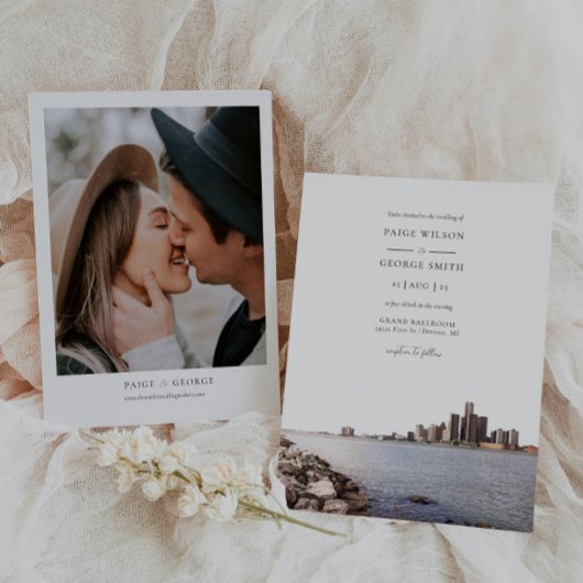 Detroit Michigan Waterverf Wedding Invitation Kaart