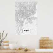 Detroit, Michigan (zwart op wit) Poster (Keuken)