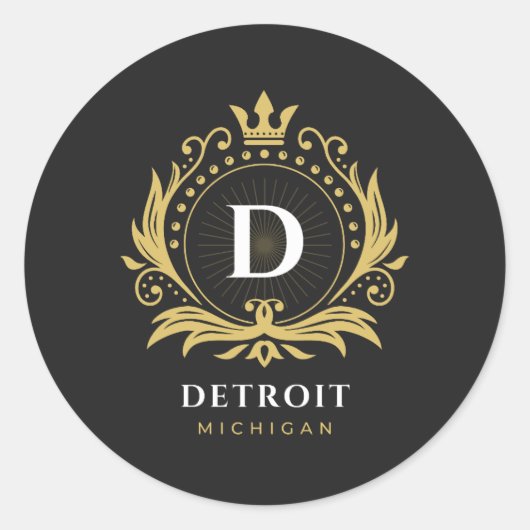 Detroit-monogram Ronde Sticker (Voorkant)