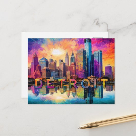 Detroit Motor City Briefkaart (Voorkant / Achterkant in situ)