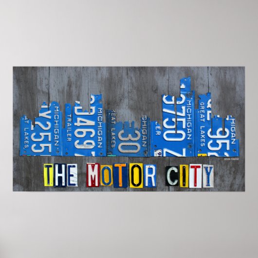 Detroit Motor City License Bord Skyline Poster (Voorkant)