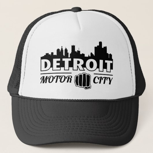 Detroit Motor City Skyline Trucker Hat Trucker Pet (Voorkant)