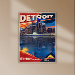 Detroit na Dark Art Print Poster<br><div class="desc">Verhoog uw ruimte met dit stijlvolle, op Art Deco geïnspireerde nachtlandschap van Detroit. Rijke blues en nacht-geïnspireerde sinaasappels vangen de iconische skyline van de stad en weerspiegelen haar energie, geschiedenis en moderne vibe. Een vintage auto-afbeelding knikt naar de automotive-erfenis van Detroit en combineert retro-charme met een strakke, eigentijdse twist. Perfect...</div>