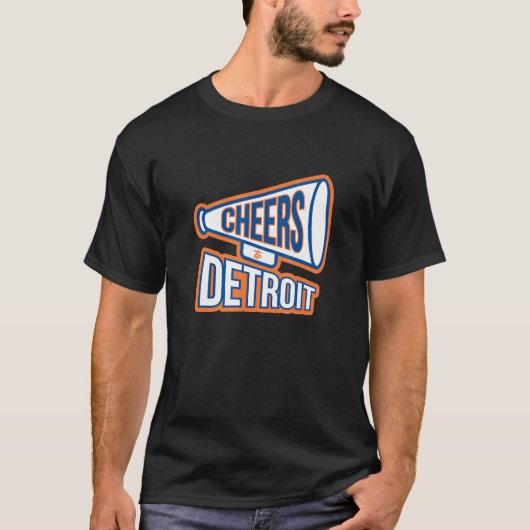 Detroit Navy Blue And Orange Megaphone T-shirt (Voorkant)