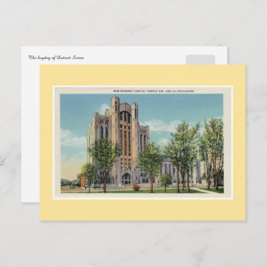  Detroit New Masonic Temple Briefkaart (Voorkant / Achterkant)