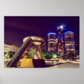 Detroit Night Skyline Poster (Voorkant)