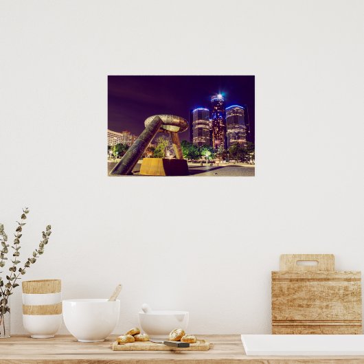Detroit Night Skyline Poster (Keuken)