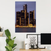 Detroit Renaissance Center at Dusk Poster (Thuiskantoor)