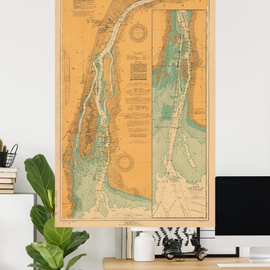 Detroit River Chart Map Poster (Thuiskantoor)